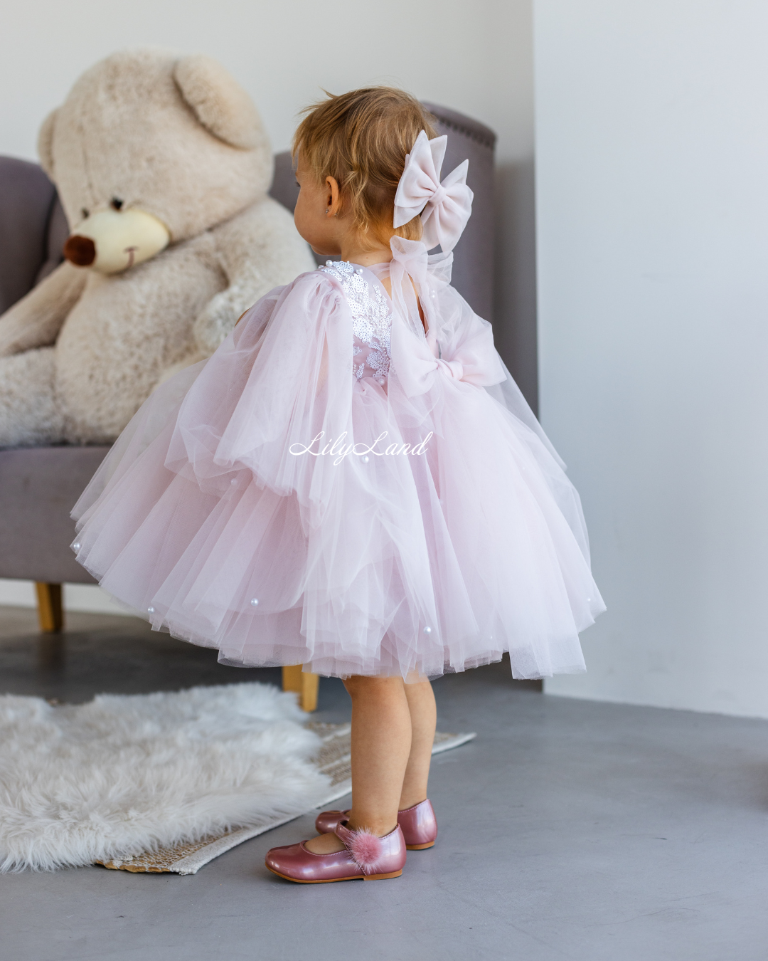 Chantal Baby Girl Dress in Pastel Pink with Detachable Sleeve