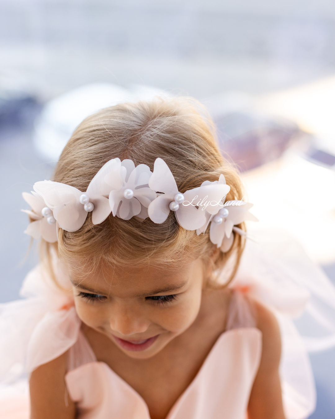 Judy Sparkling Tulle Sleeveless Girl Dress in Peach