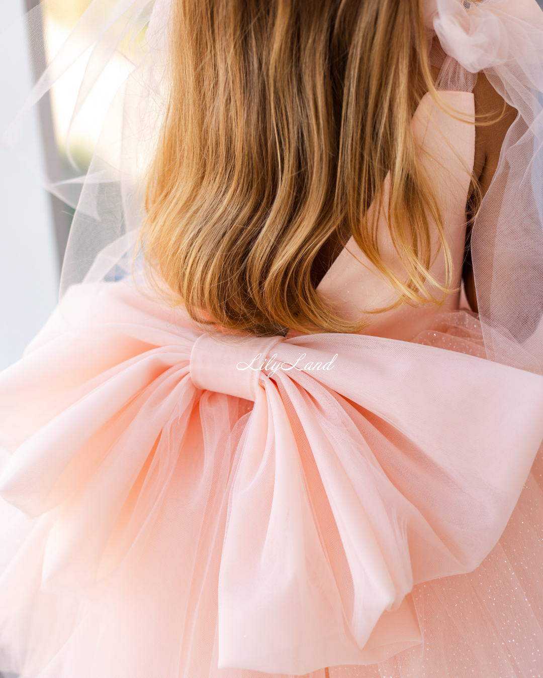 Judy Sparkling Tulle Sleeveless Girl Dress in Peach