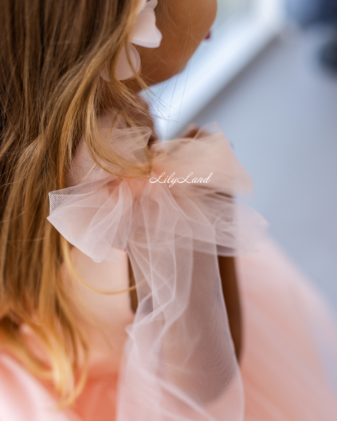 Judy Sparkling Tulle Sleeveless Girl Dress in Peach