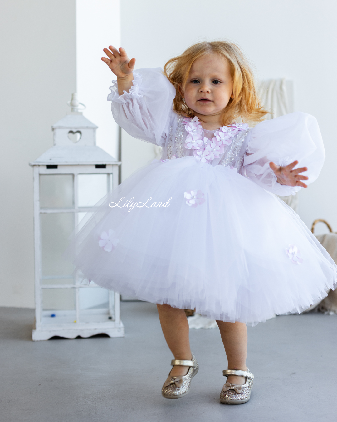 Fifi Baby Girl Dress in White with Attached Flowers