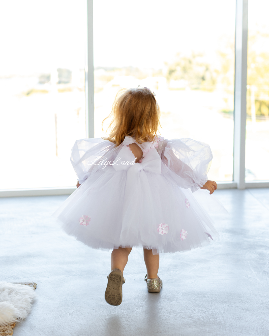 Fifi Baby Girl Dress in White with Attached Flowers