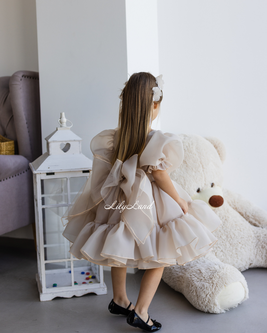 Marseille Puffy Tutu Girl Dress in Beige