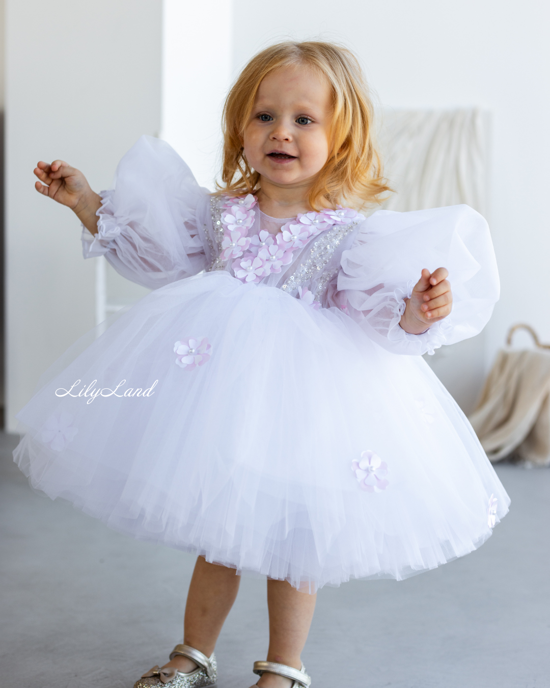 Fifi Baby Girl Dress in White with Attached Flowers