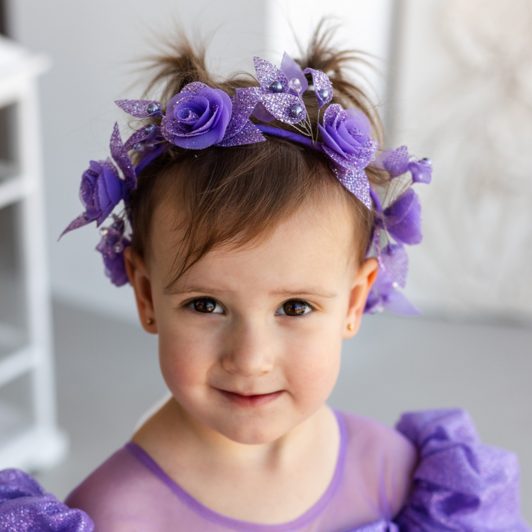 Girl Hair Accessories with Roses and Glitter Leaves in Silver