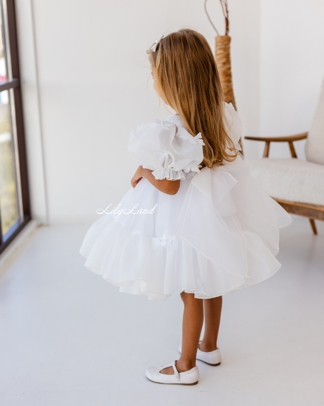 Marseille Puffy Dress in White with White Butterflies