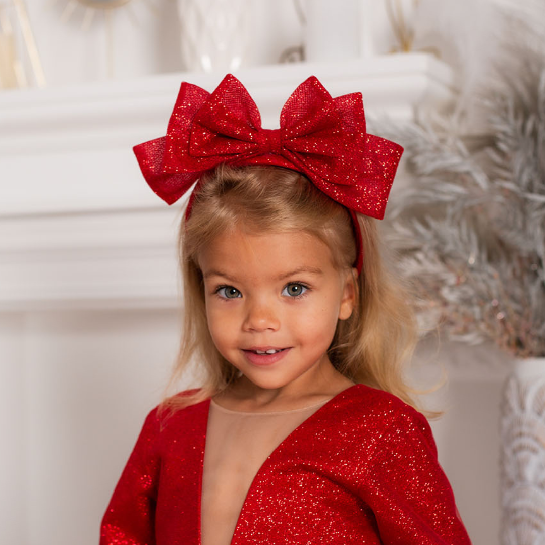 Accesorios de aro para el pelo con lazo navideño verde esmeralda para niñas