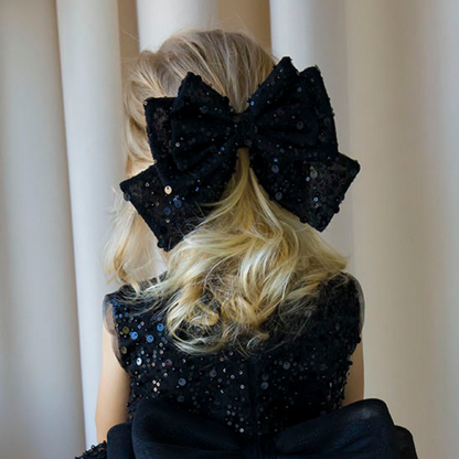 Black Sequin Girl Hair Bow Pin