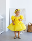 Kira Glitter Puffy Girl Dress in Yellow with Beads