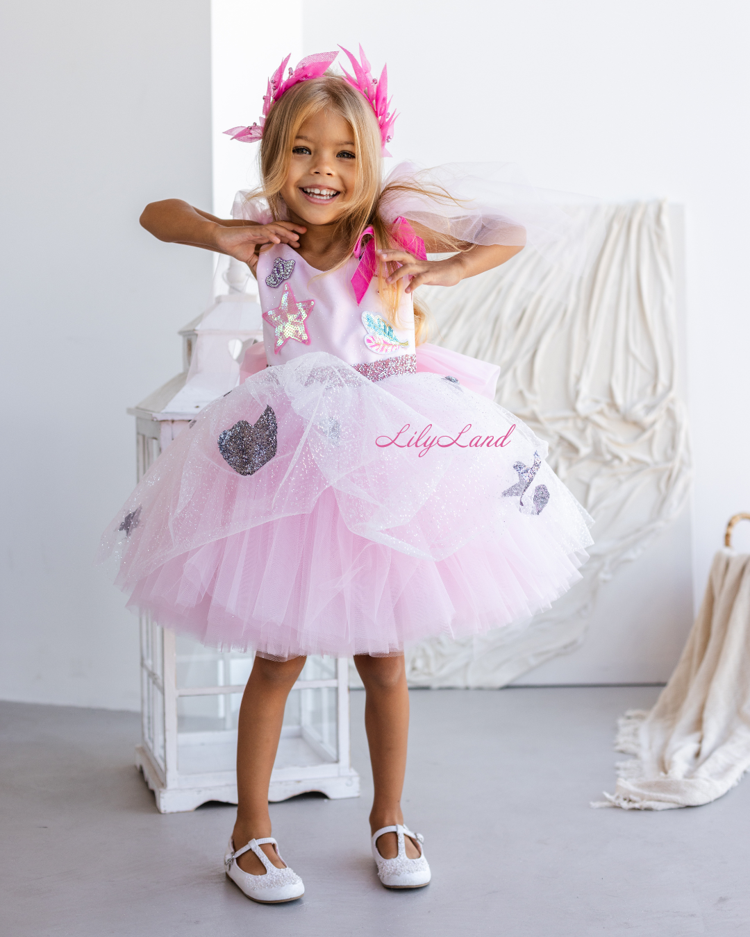 Judy Girl Dress - Flamingo Queen Theme Dress in Pink