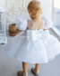 Kira Glitter Puffy Girl Dress in White with Beads