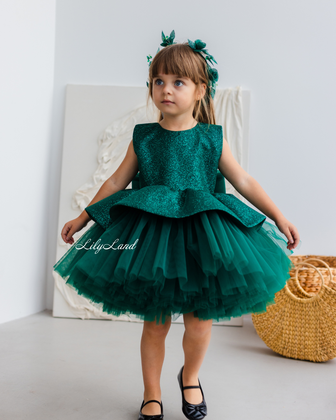 Nancy Tutu Glitter Girl Dress in Emerald Green