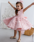 Malva Girl Dress with 3D Flower Lace in Peach