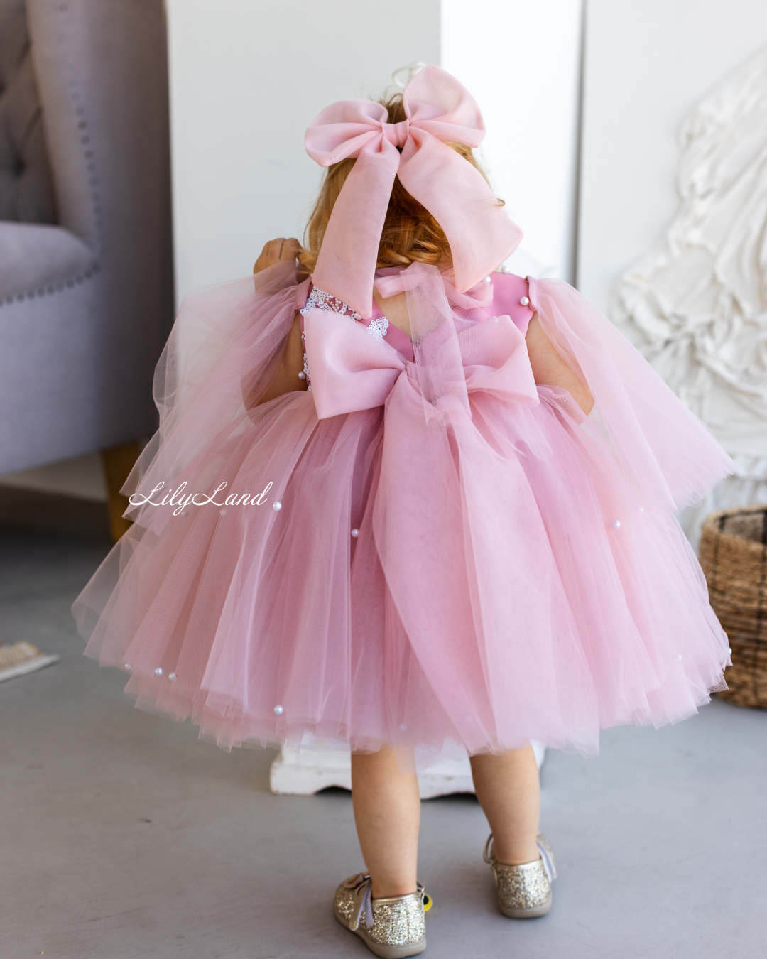 Chantal Baby Girl Dress in Dusty Rose with Detachable Sleeve