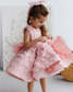 Malva Girl Dress with 3D Flower Lace in Peach