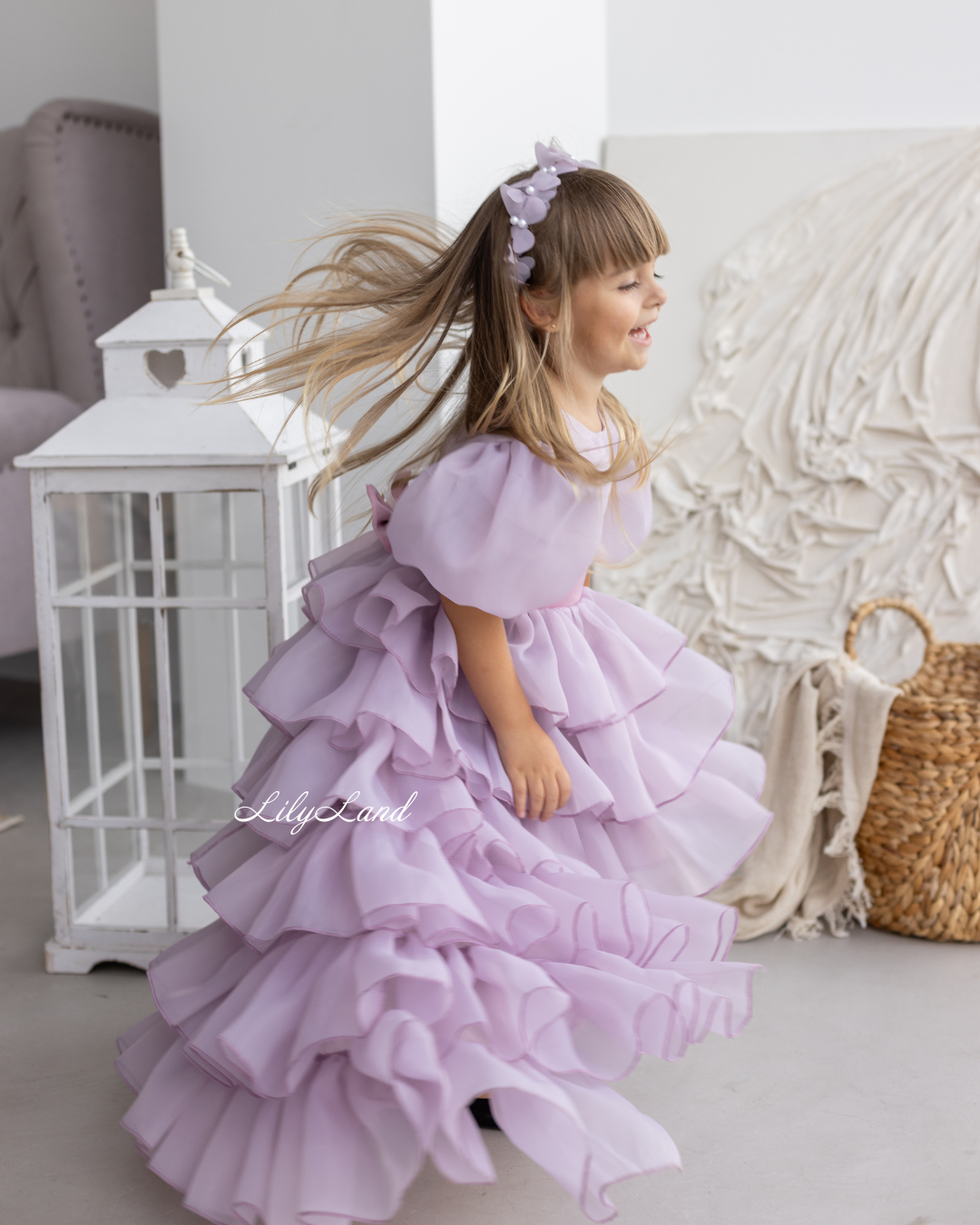 Julia Multilayered Girl Dress In Pale Lavender