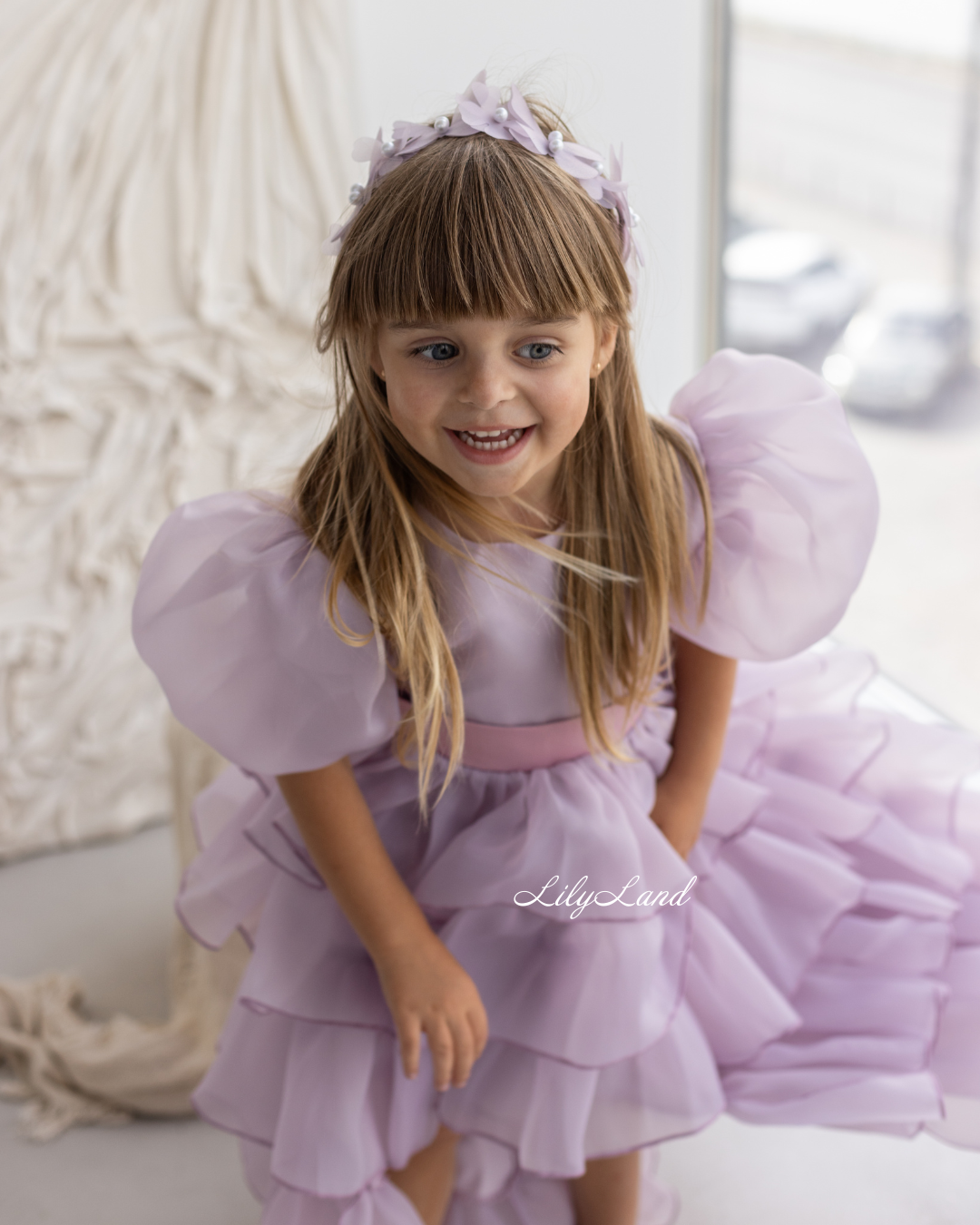 Julia Multilayered Girl Dress In Pale Lavender