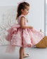 Malva Girl Dress with 3D Flower Lace in Peach