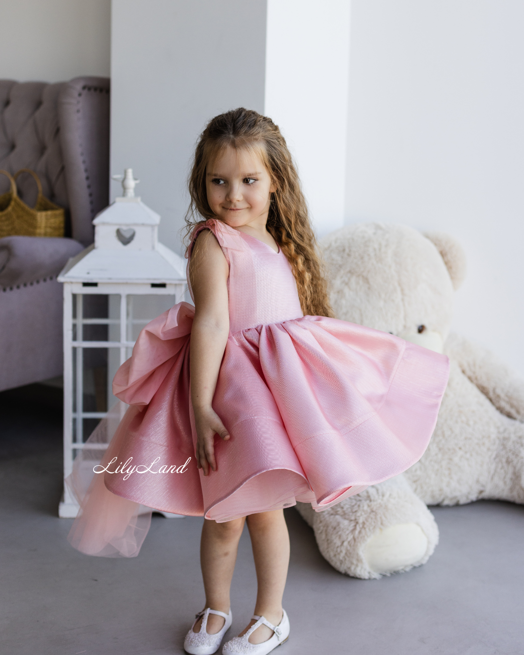 Malva Girl Dress in Brocade Pink