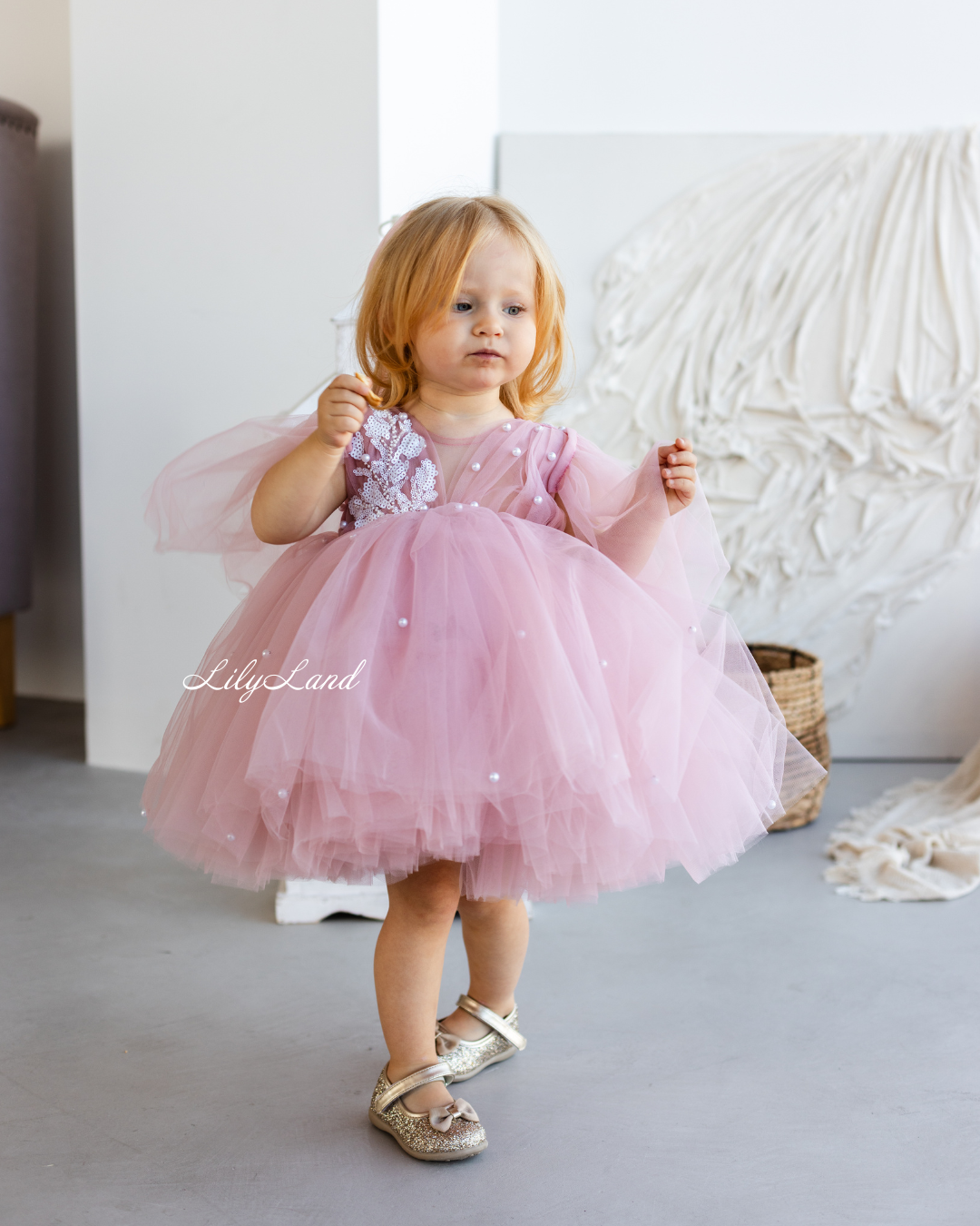 Chantal Baby Girl Dress in Dusty Rose with Detachable Sleeve