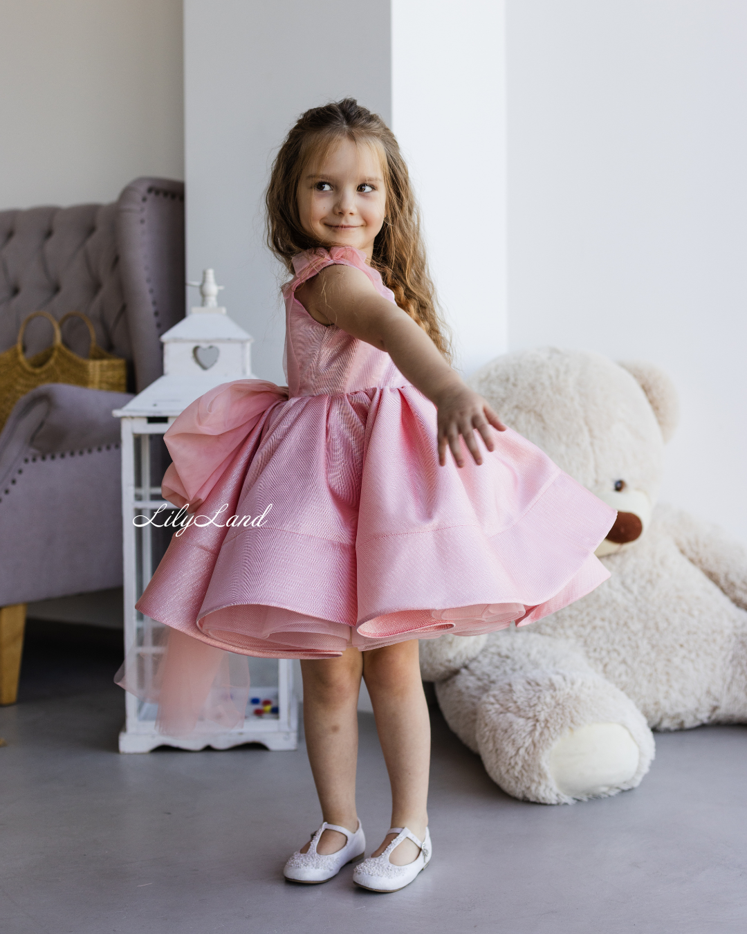 Malva Girl Dress in Brocade Pink