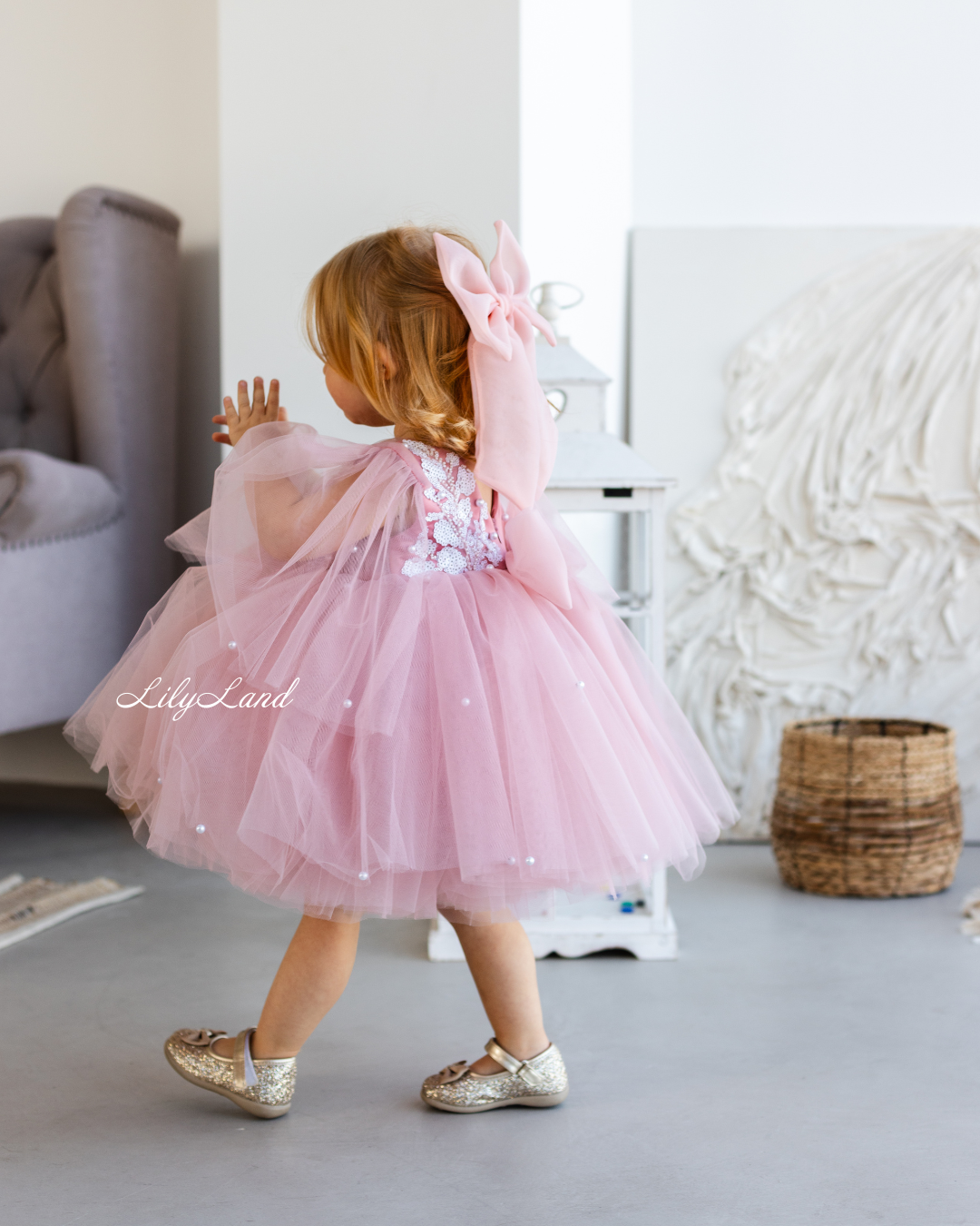 Chantal Baby Girl Dress in Dusty Rose with Detachable Sleeve