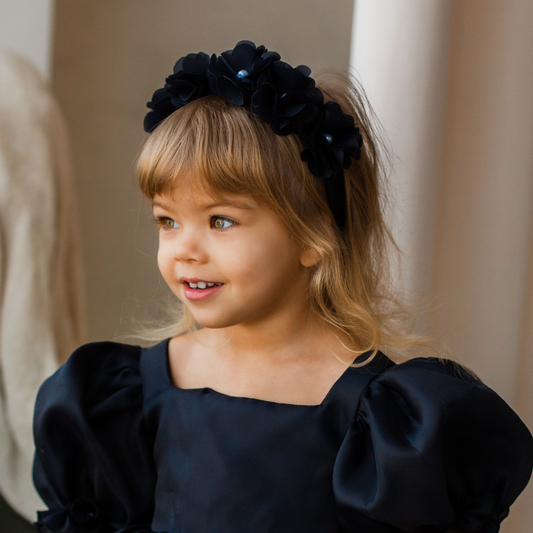 Girls Hair Accessories Headband in Black with Flowers and Beads