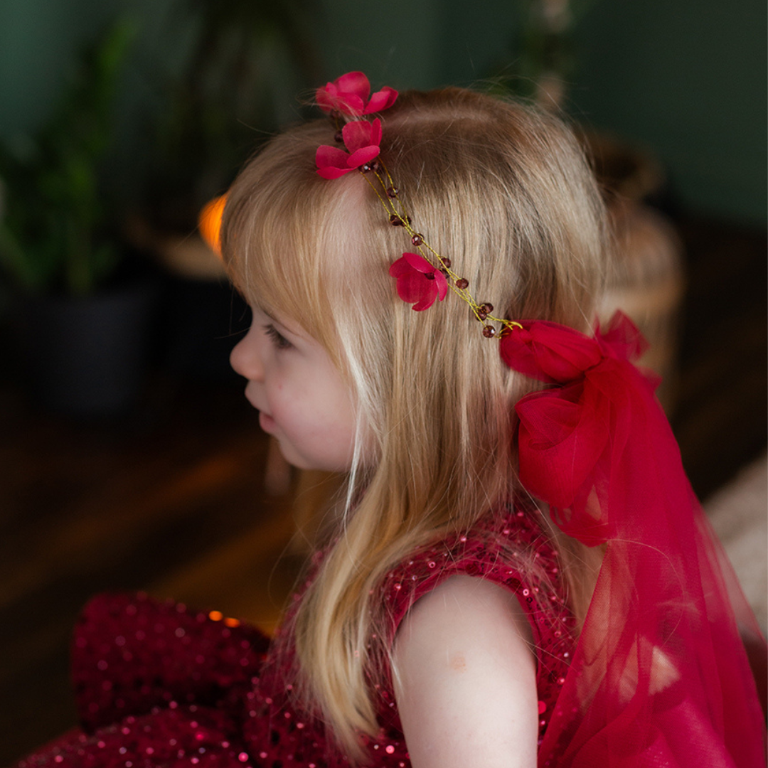 Girl Hair Accessories with Flowers in Burgundy