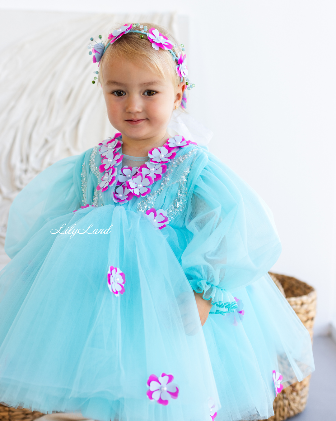 Fifi Baby Girl Dress in Tiffany with Attached Flowers