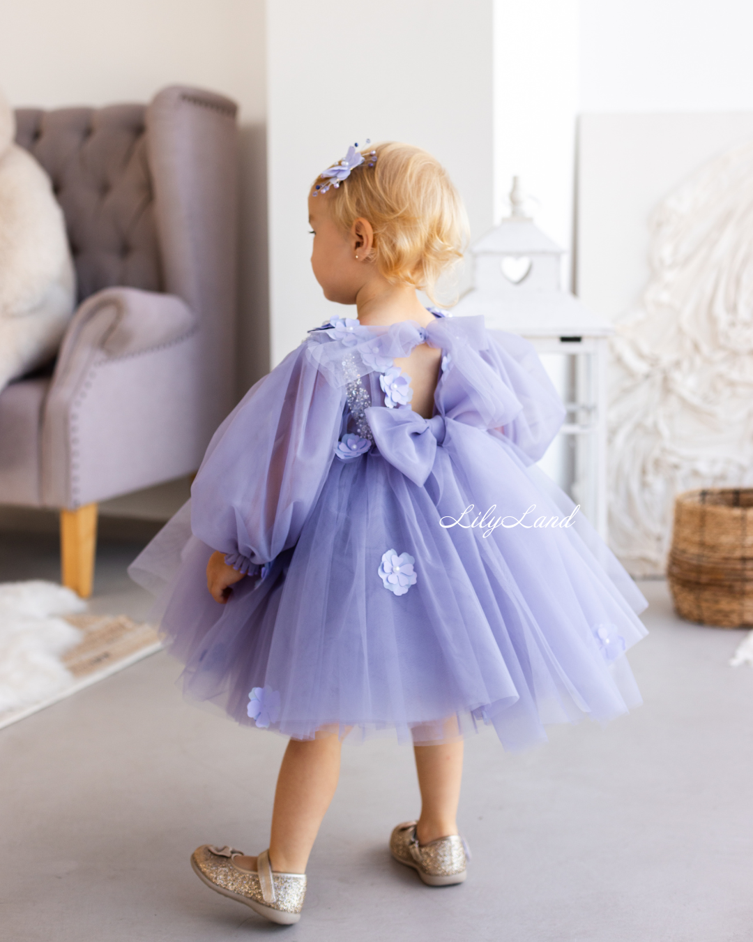 Fifi Baby Girl Dress in Lavender with Attached Flowers