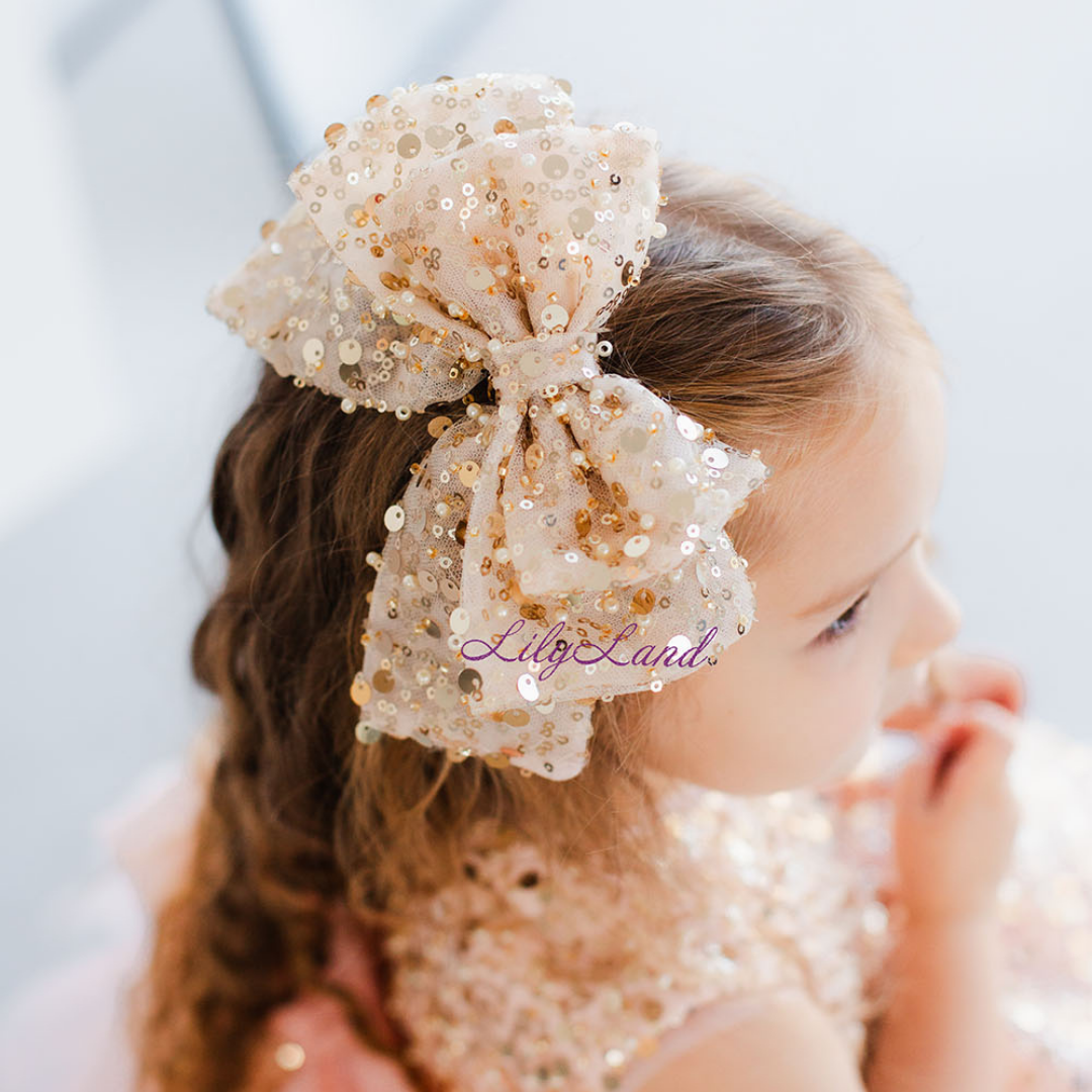 Red Sequin Girl Hair Bow Pin