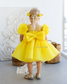 Kira Glitter Puffy Girl Dress in Yellow with Beads