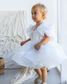 Kira Glitter Puffy Girl Dress in White with Beads