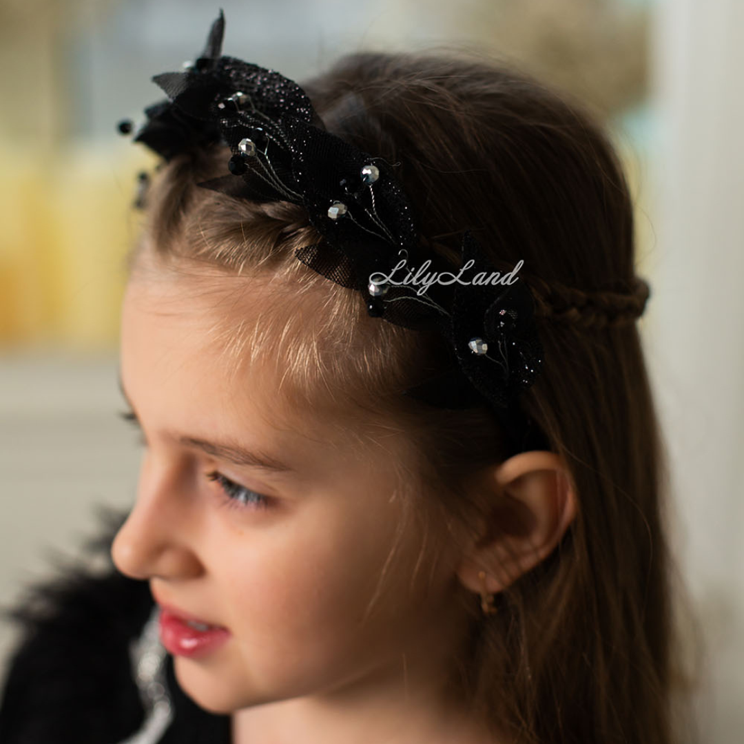 Girl Headpiece in White with Beads and Glitter Leaves