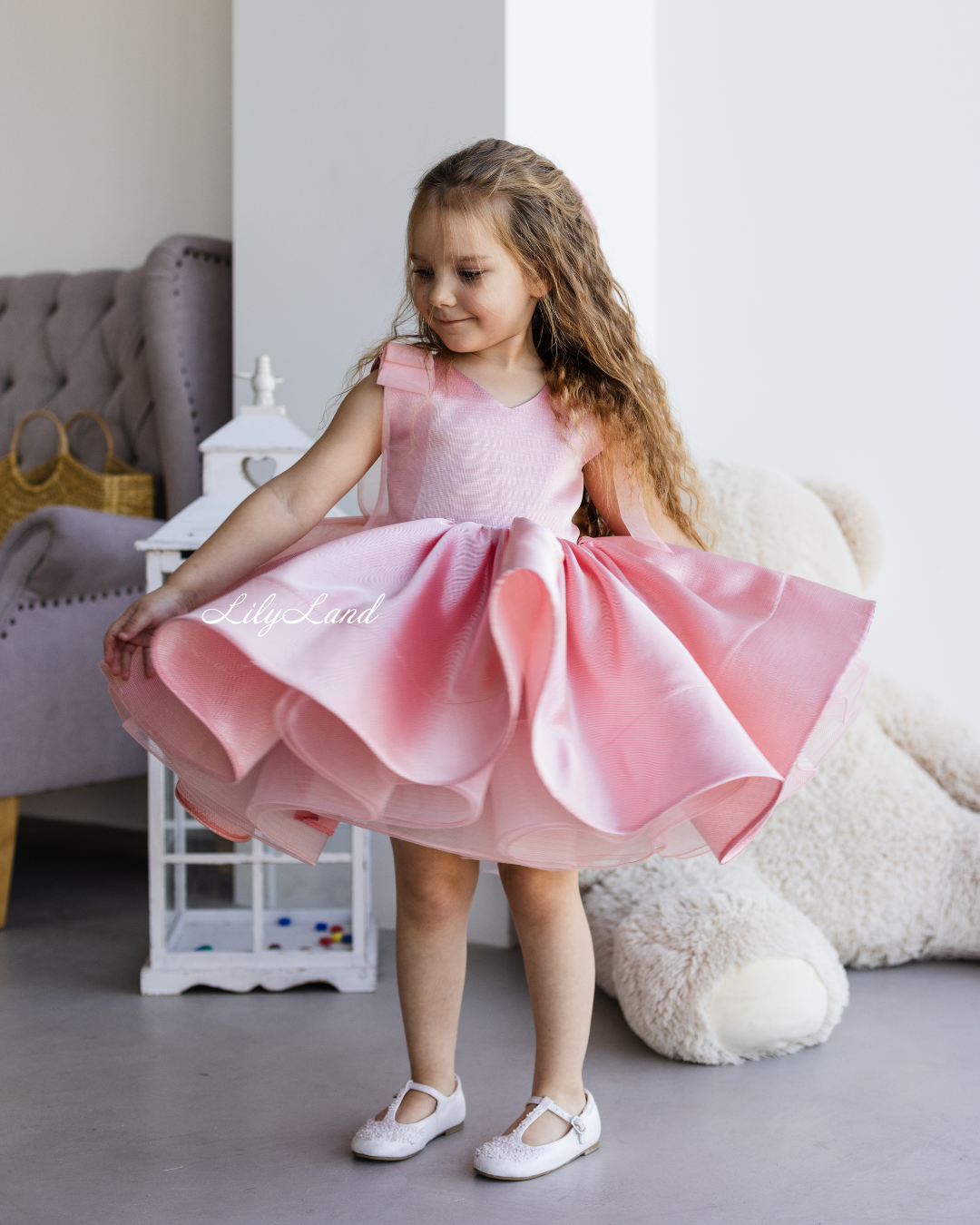 Malva Girl Dress in Brocade Pink