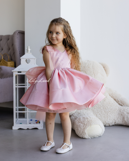 Malva Girl Dress in Brocade Pink