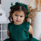 Girl Hair Accessories with Roses and Glitter Leaves in Emerald Green