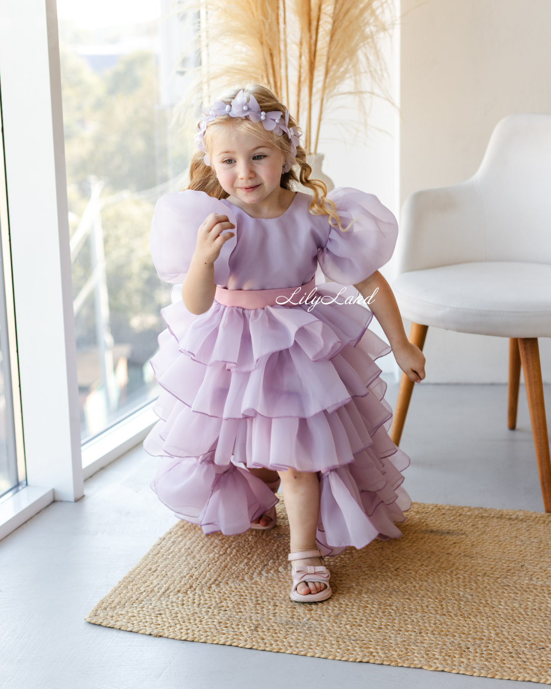 Julia Multilayered Girl Dress In Pale Lavender