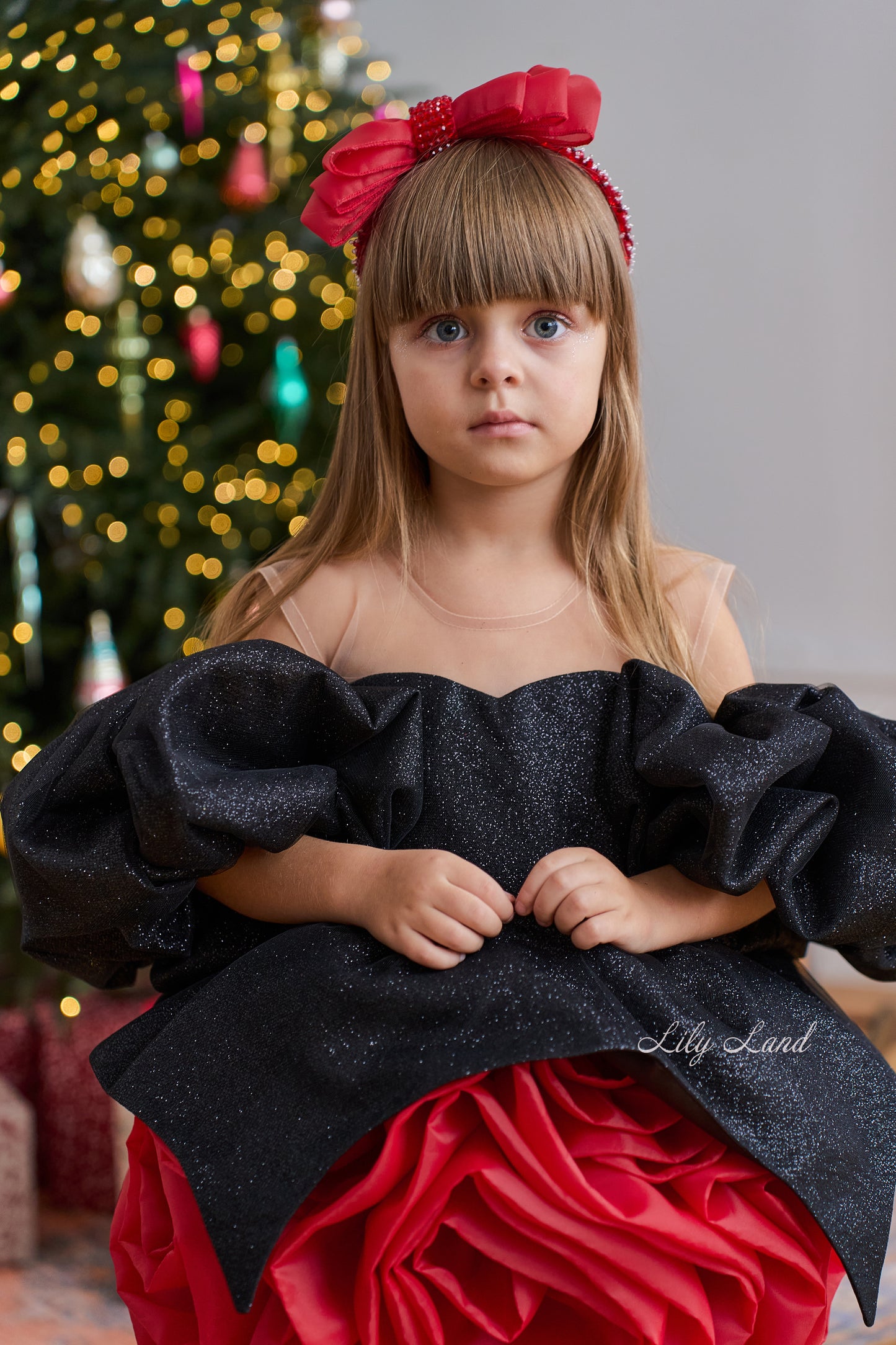Dolly Glitter Christmas Dress in Black with Red