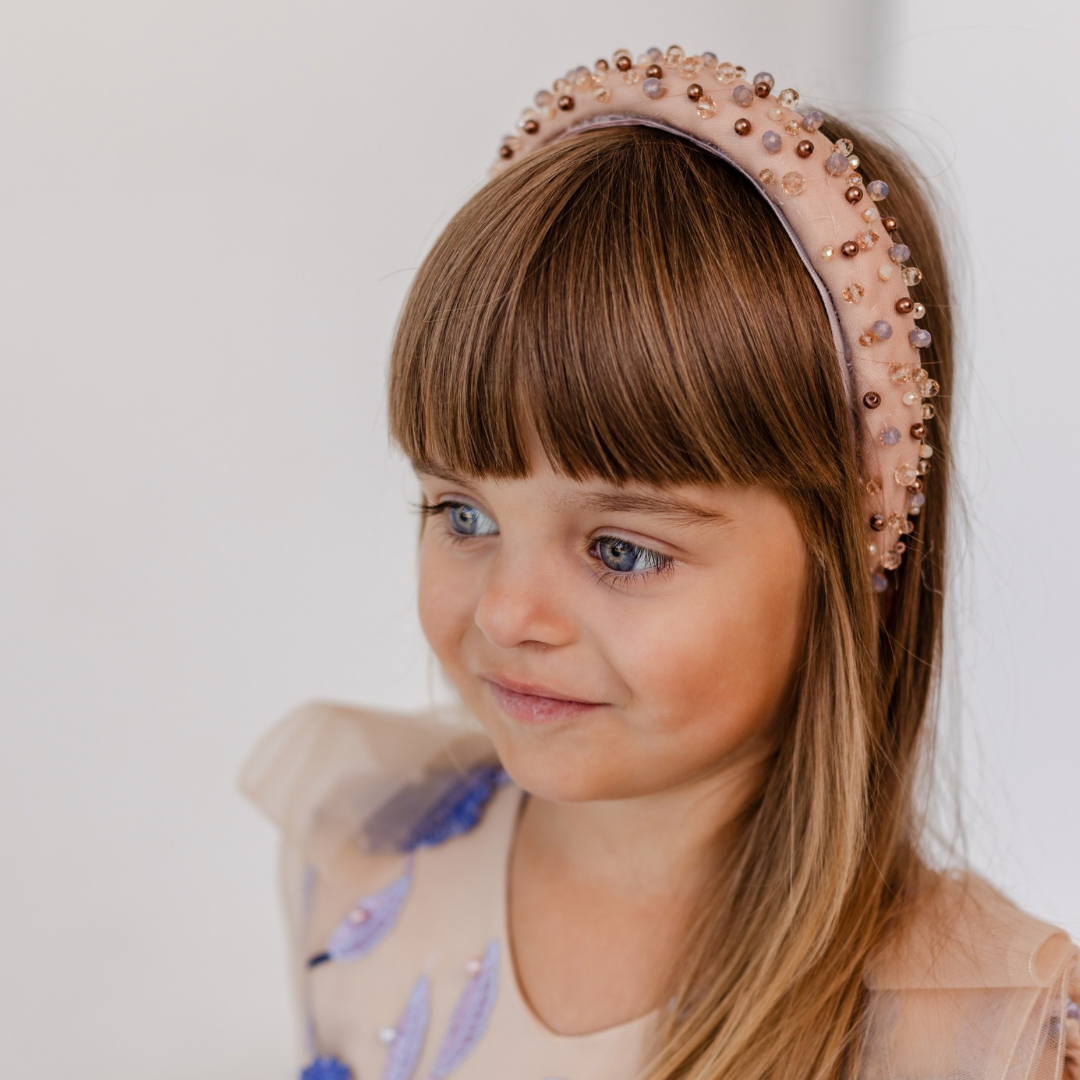 Beige Girl Hair Hoop with Beads and Sequins