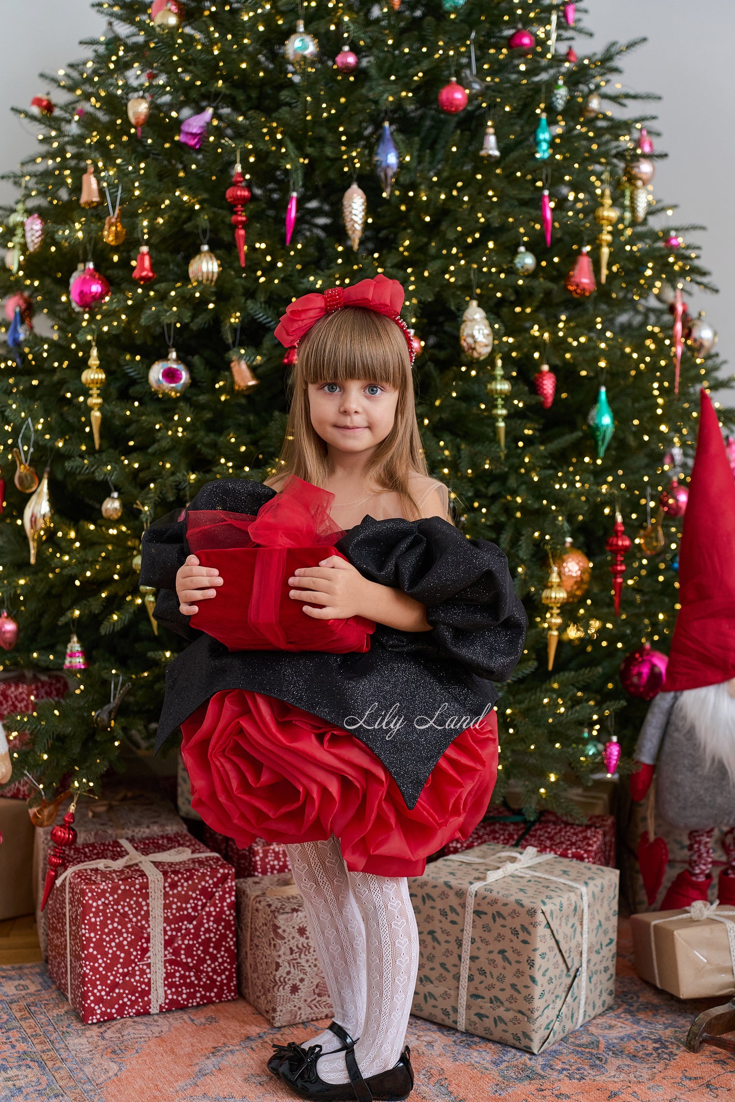 Dolly Glitter Christmas Dress in Black with Red