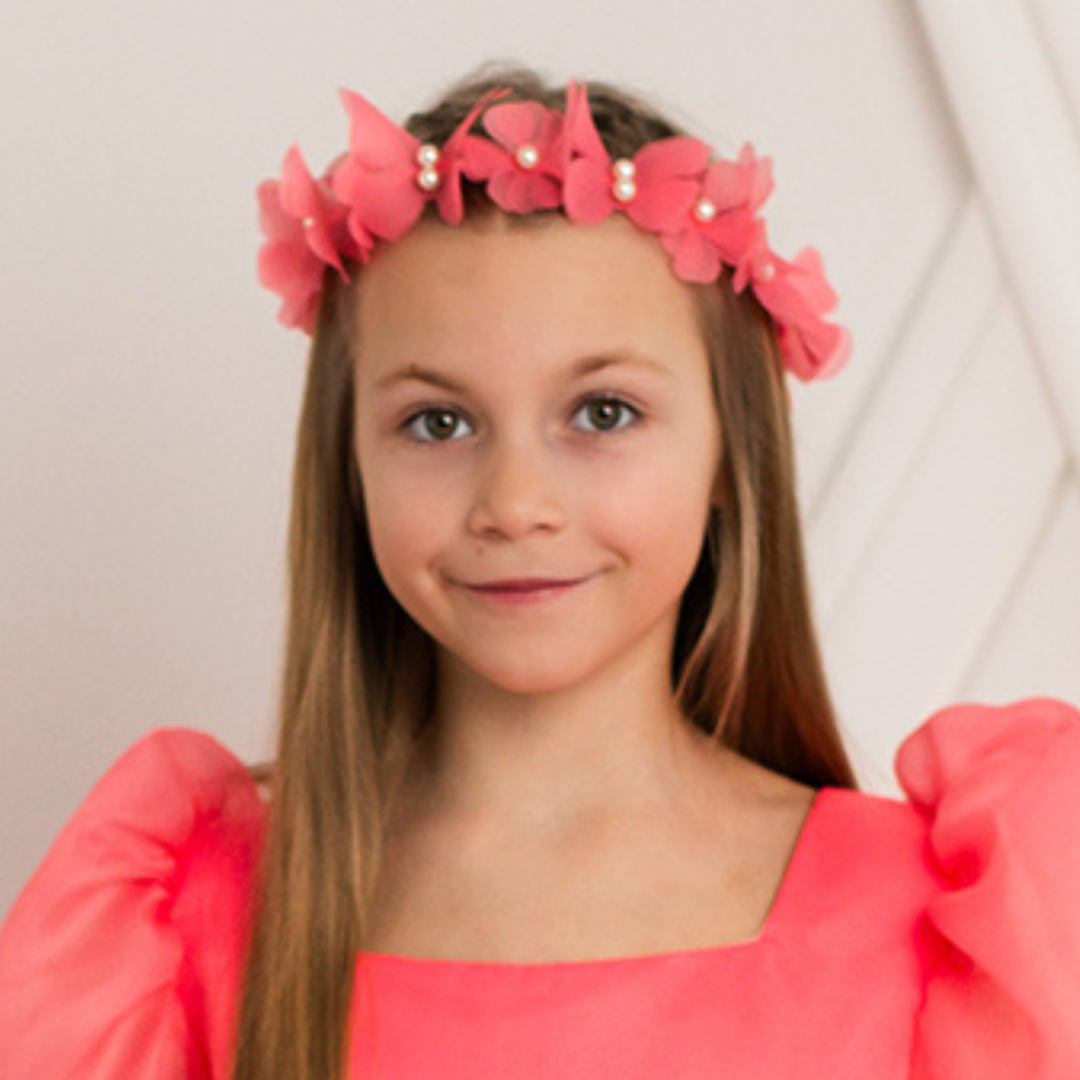 Girl Headband with Butterflies and Flowers in Hot Orange