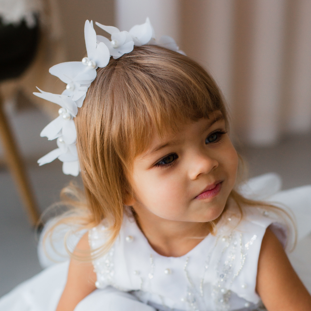 Girl Headband with Butterflies and Flowers in Hot Orange