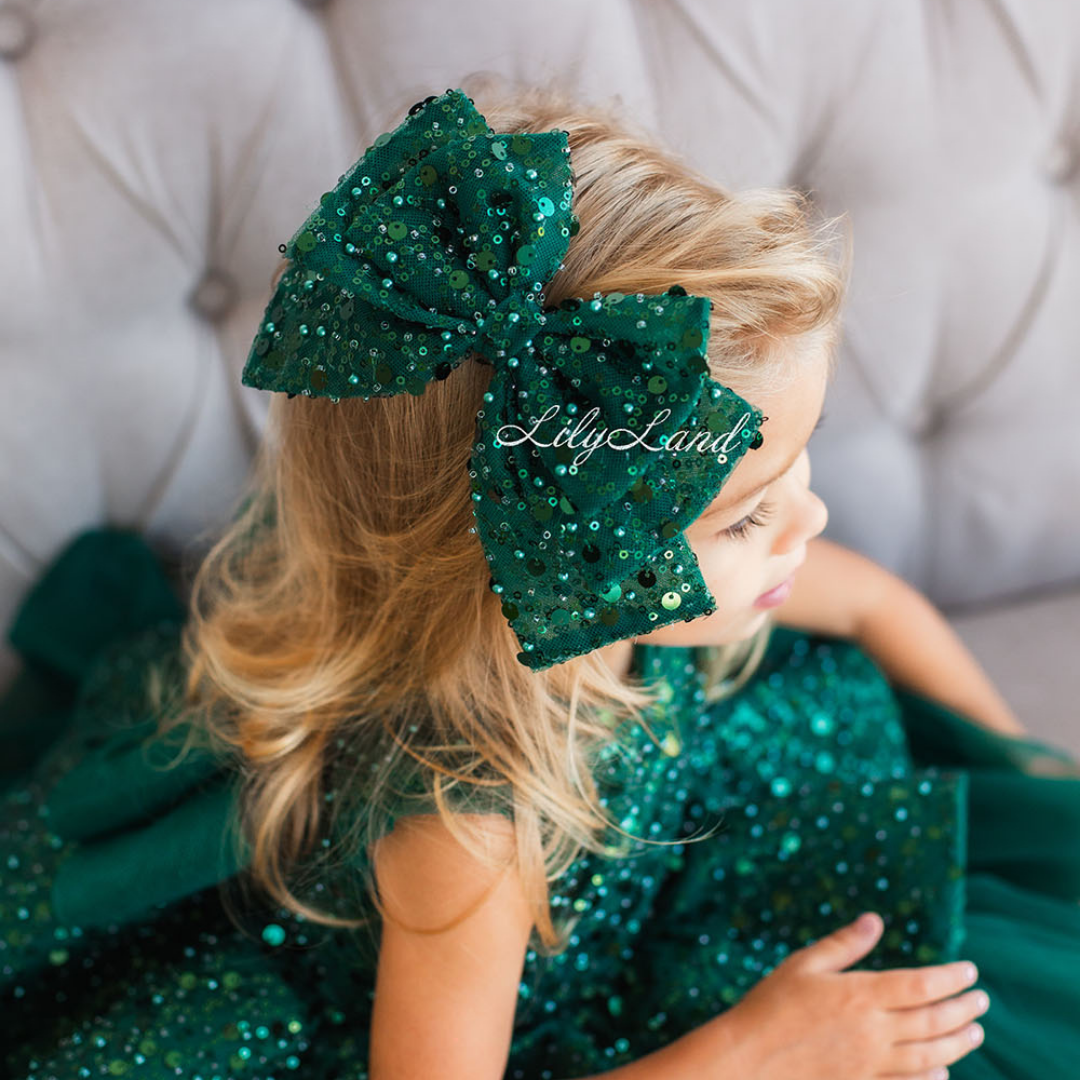 Emerald Green Sequin Girl Hair Bow Pin