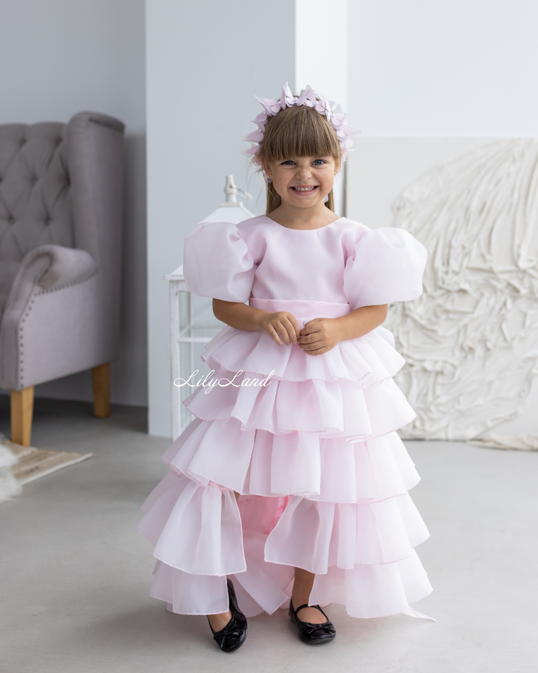 Julia Multilayered Girl Dress In Blush Pink