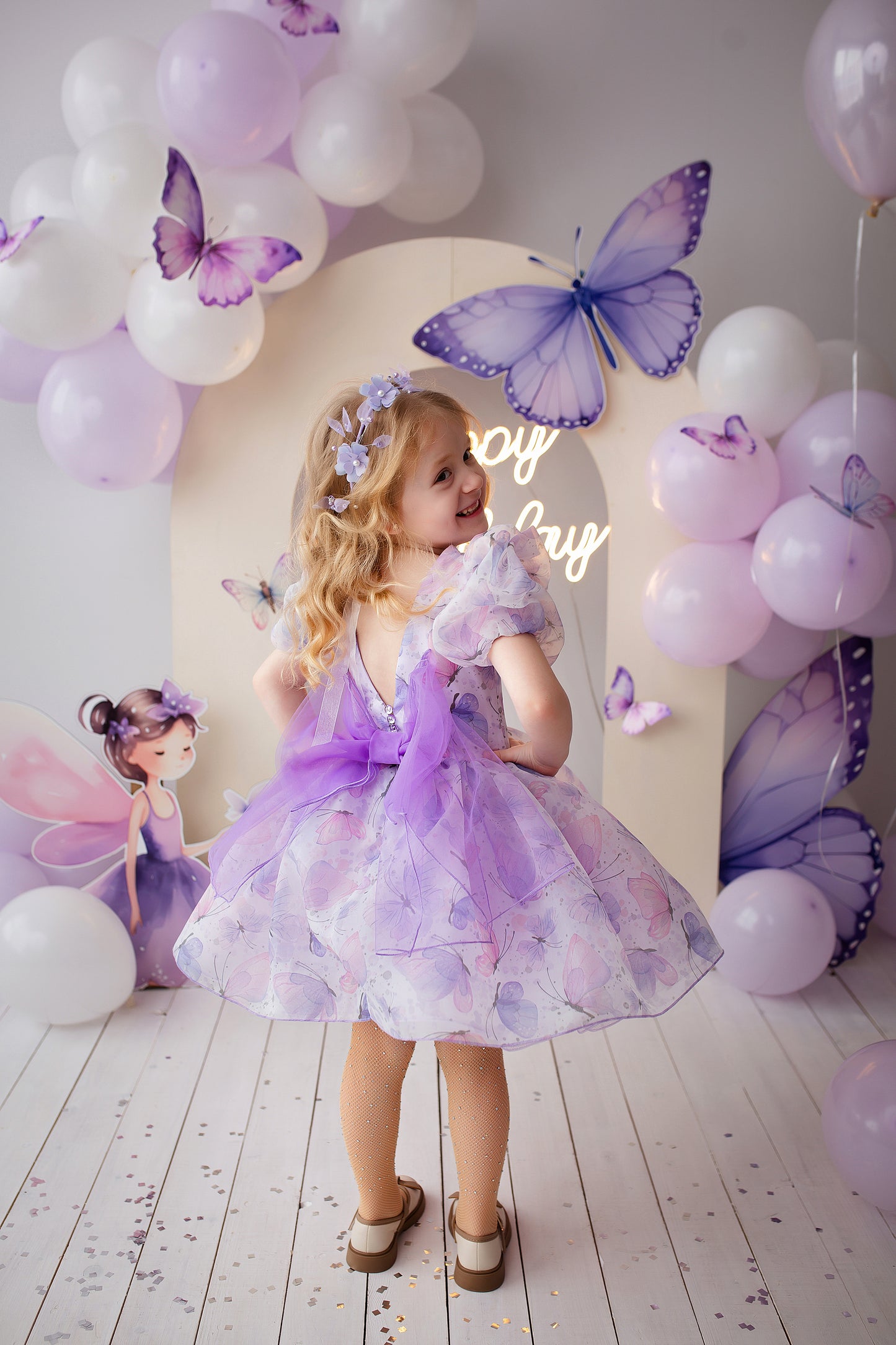 Fernanda Puffy Girl Dress in Butterfly Print