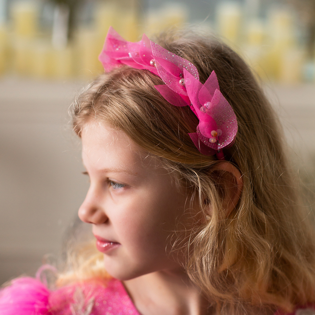 Girl Headpiece in White with Beads and Glitter Leaves