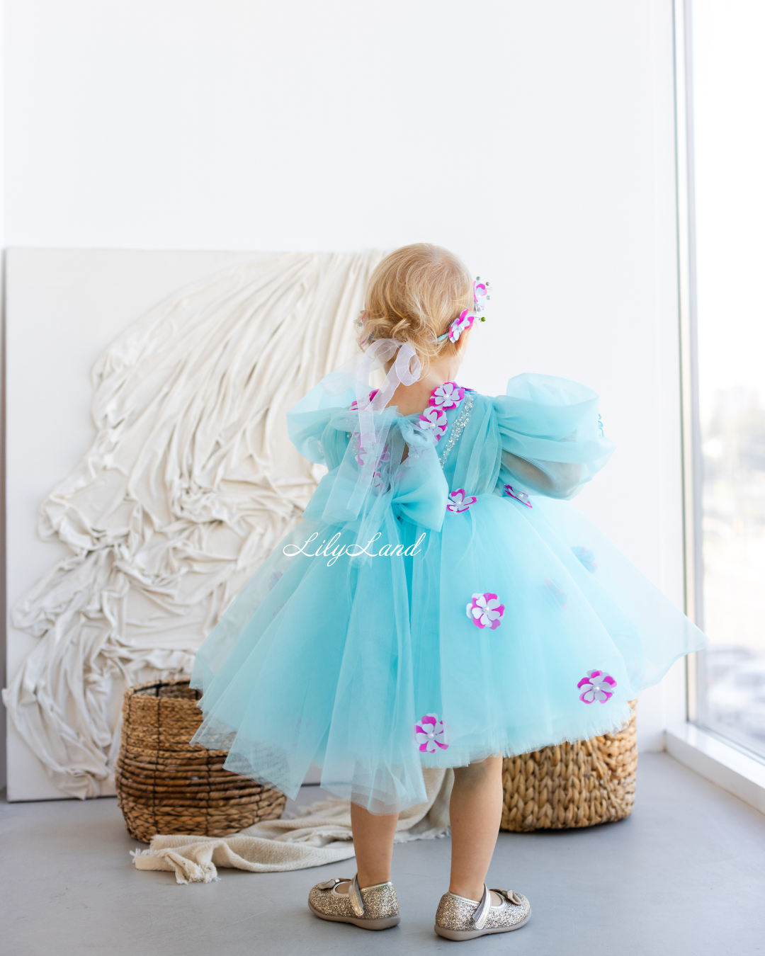 Fifi Baby Girl Dress in Tiffany with Attached Flowers