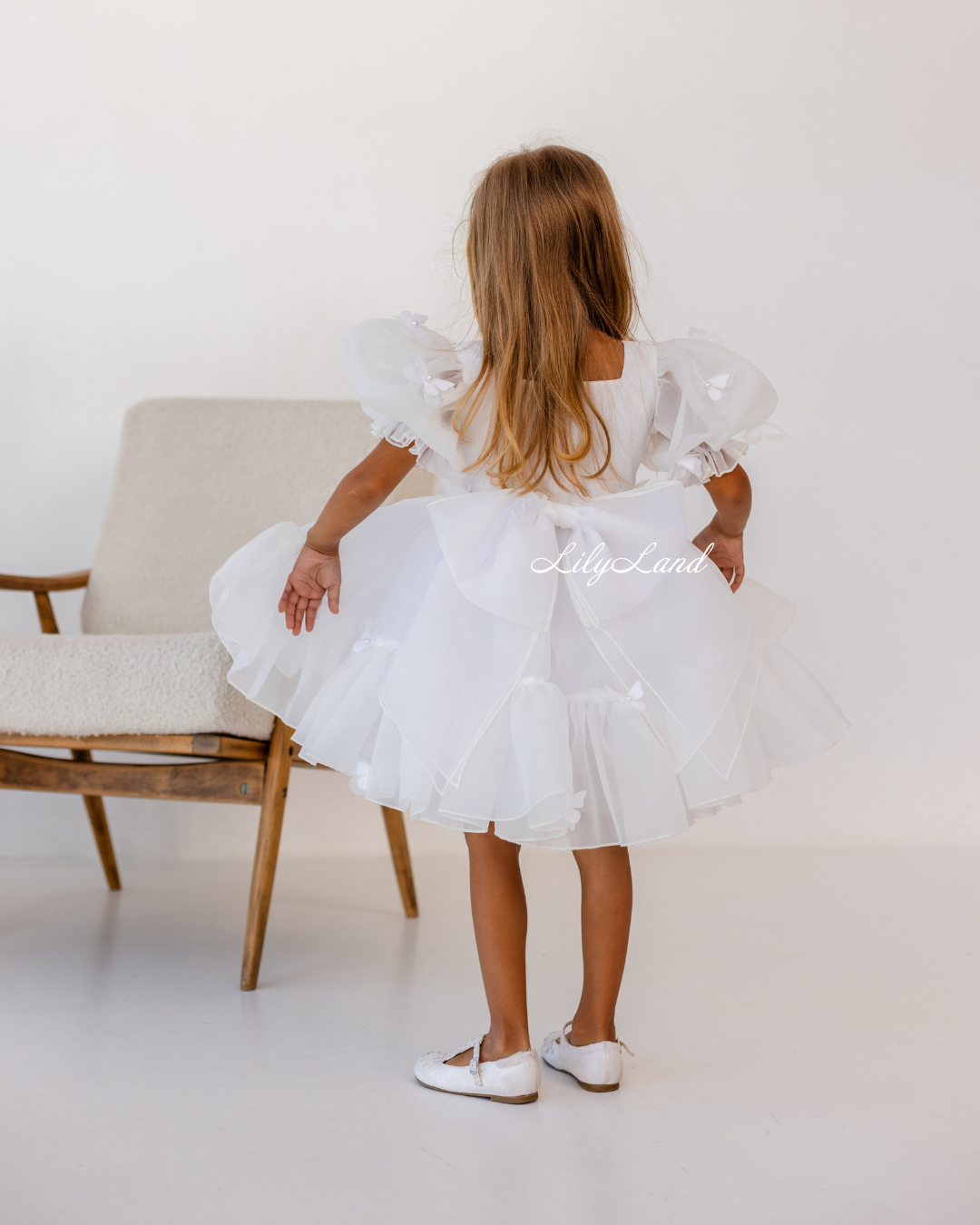 Marseille Puffy Dress in White with White Butterflies