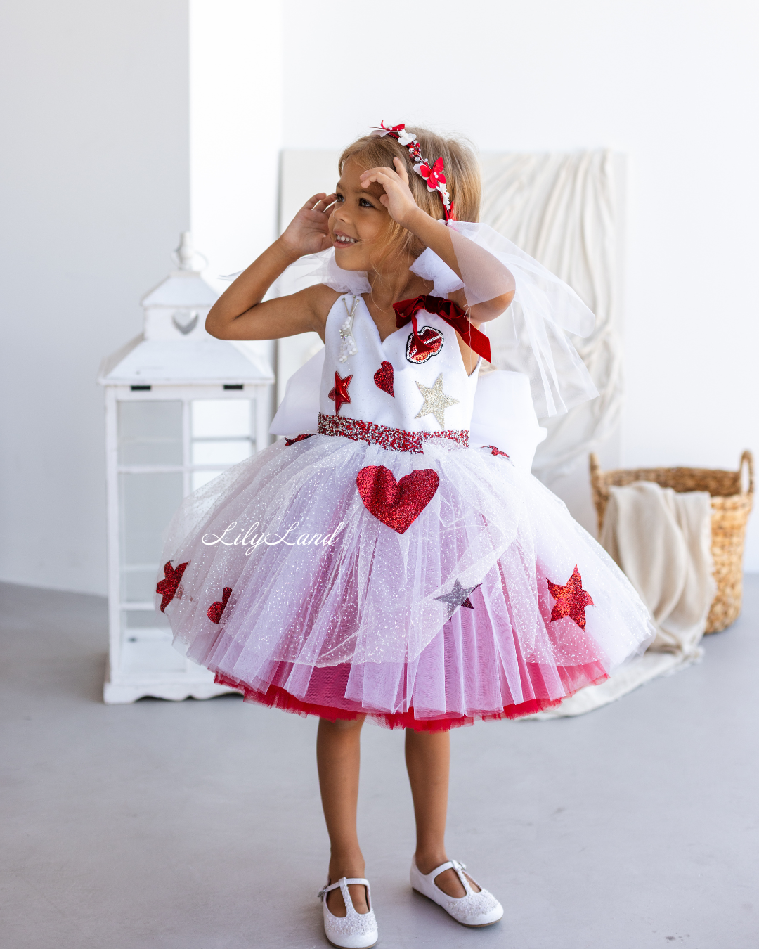 Judy Girl Dress - Paris Theme Dress in White Red Ombre